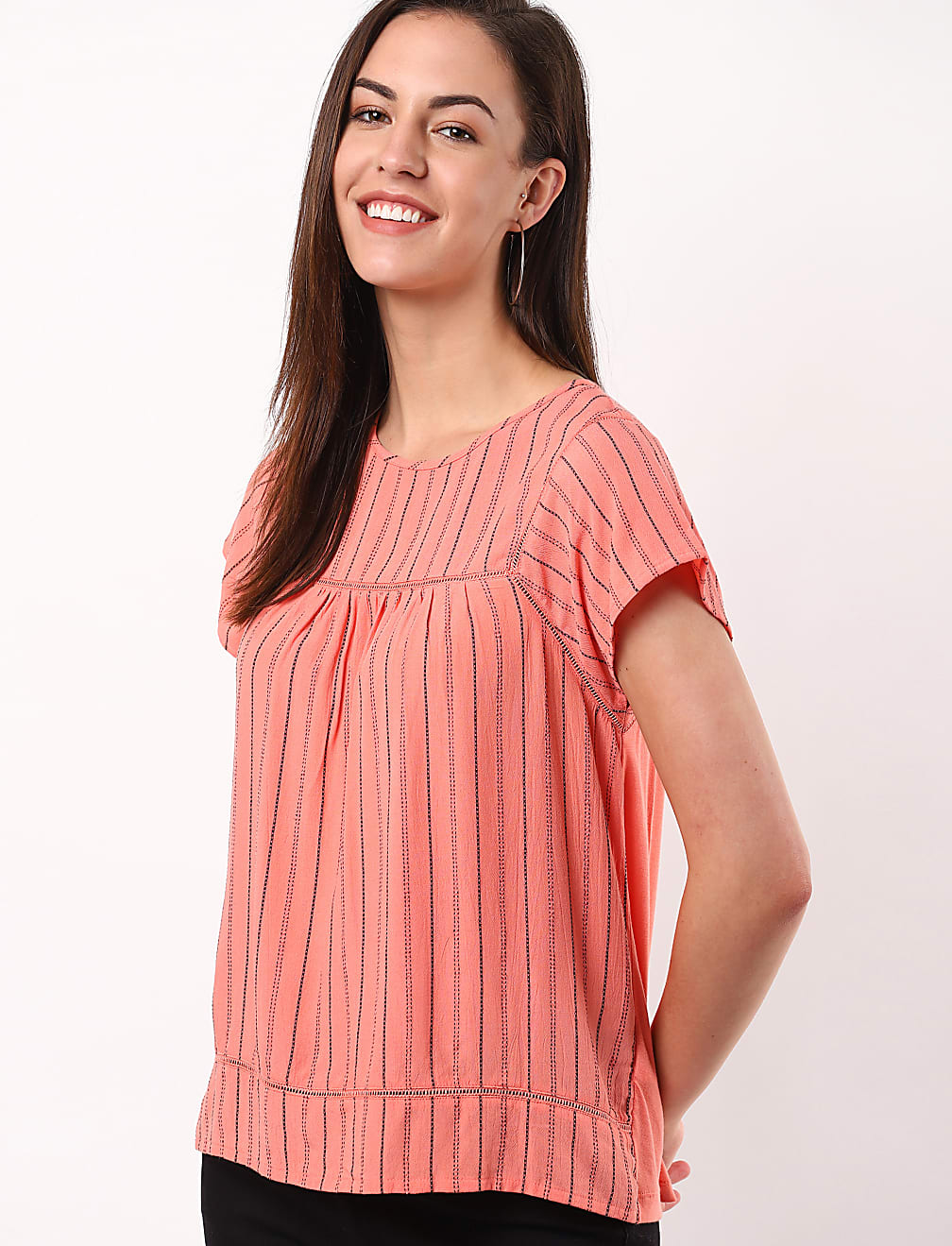 Stripe Woven Jersey Mix Top