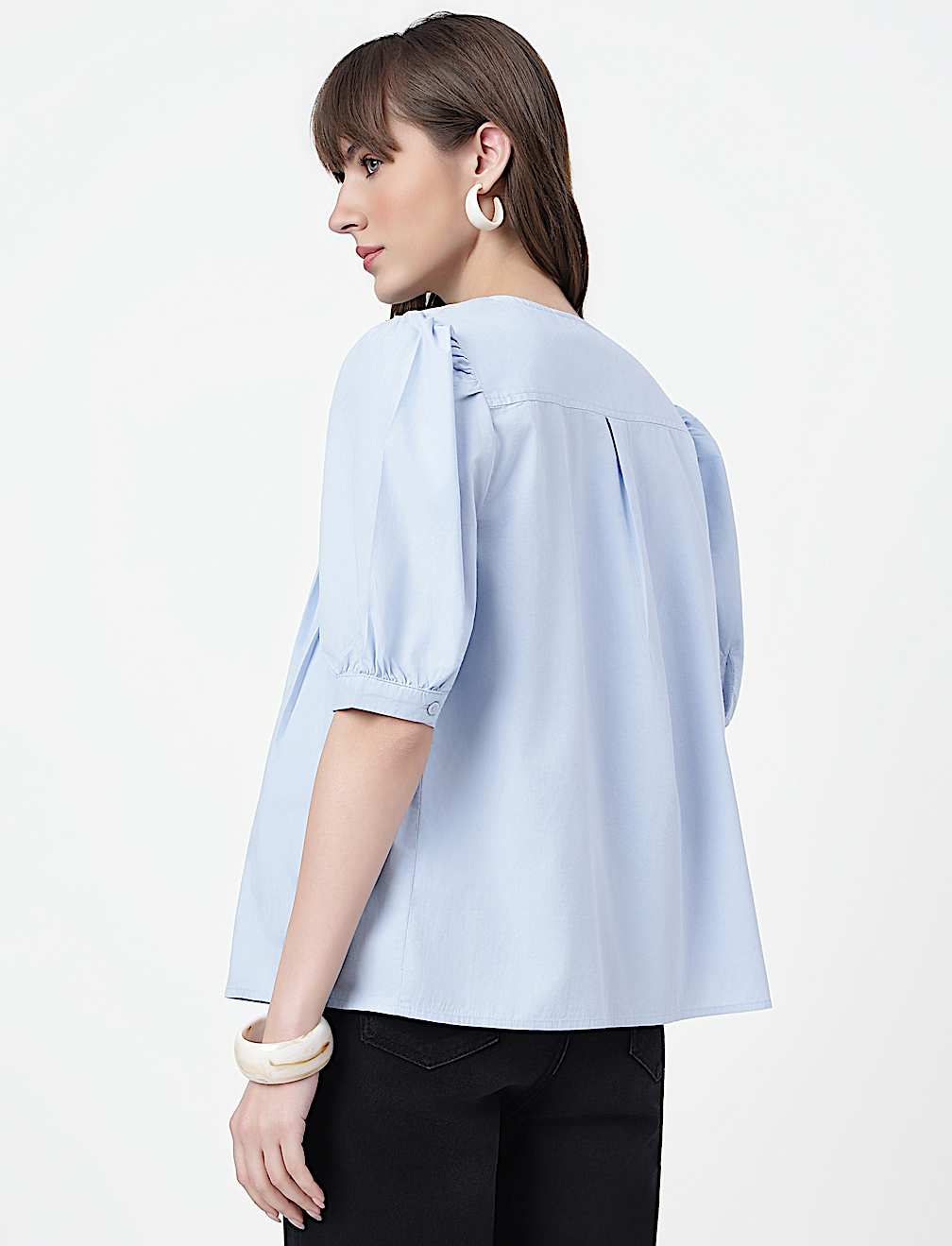 Pure Cotton Pintuck Round Neck Top