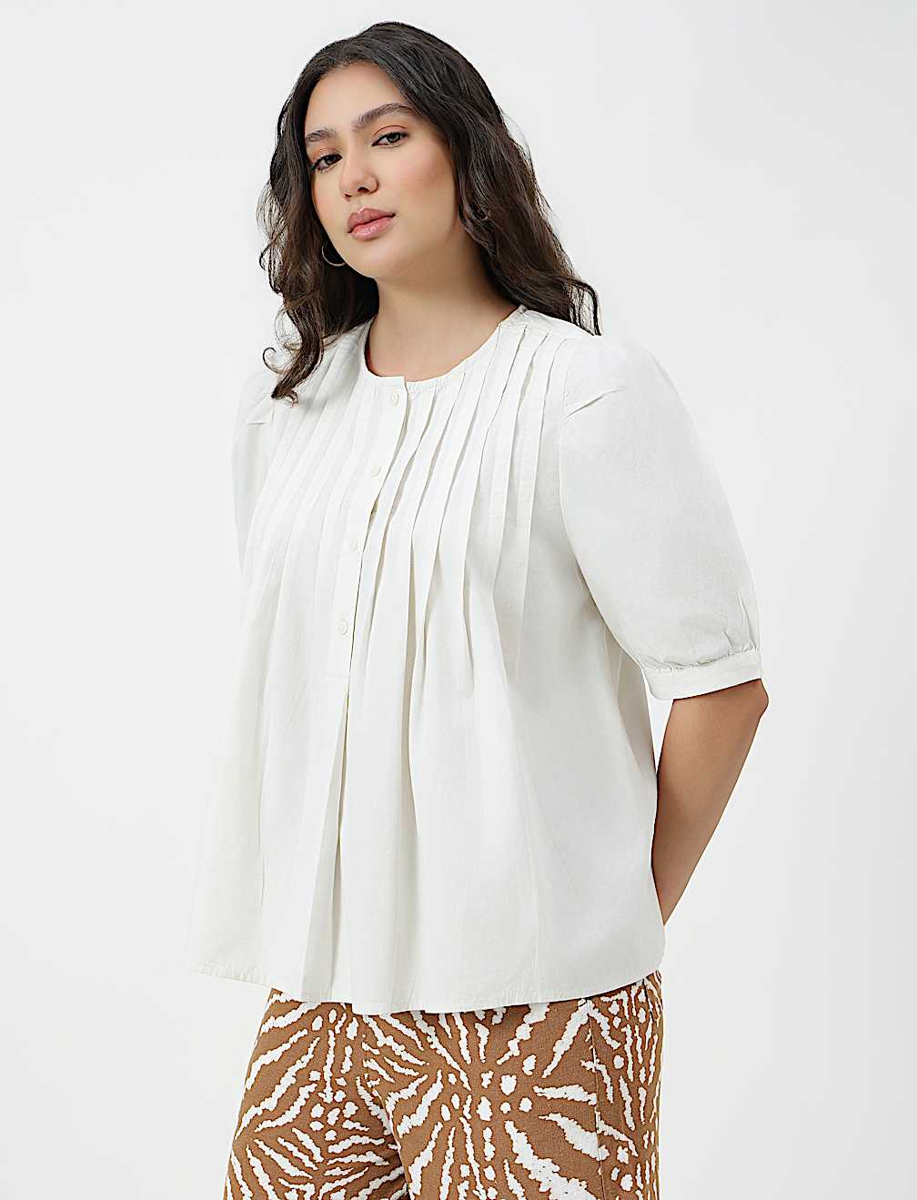 Pure Cotton Pleated Round Neck Top