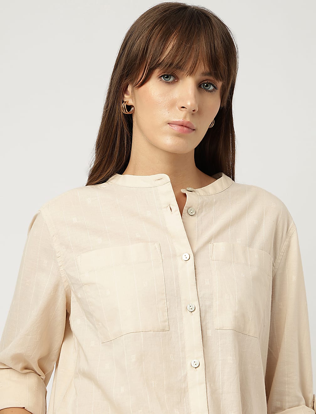 Pure Cotton Striped Band Color Shirt