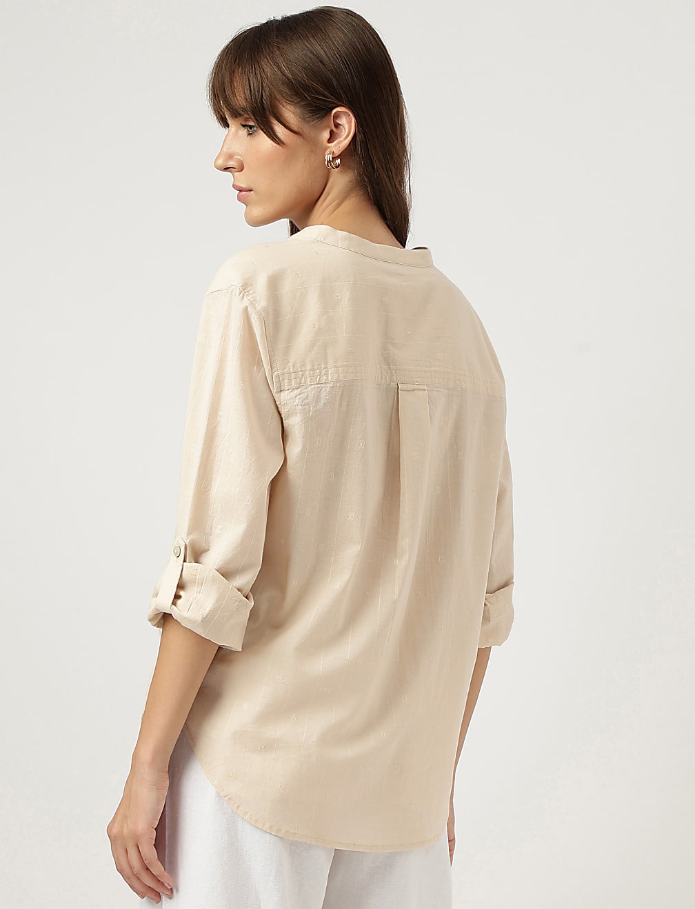 Pure Cotton Striped Band Color Shirt