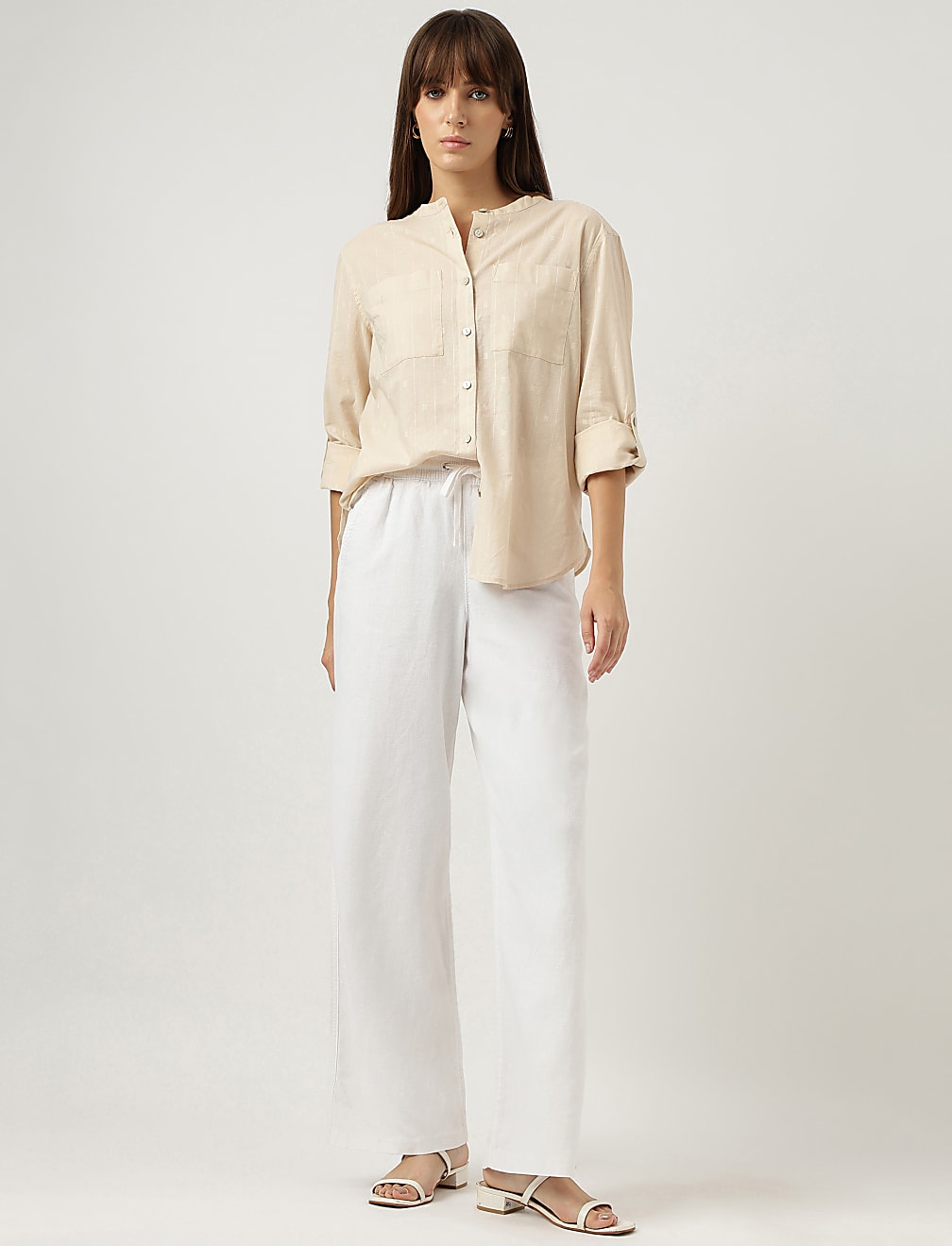 Pure Cotton Striped Band Color Shirt