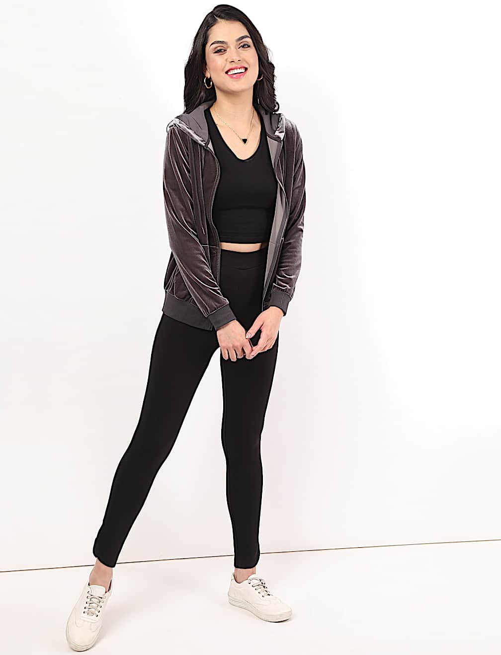 Velour Zip Up Hoodie