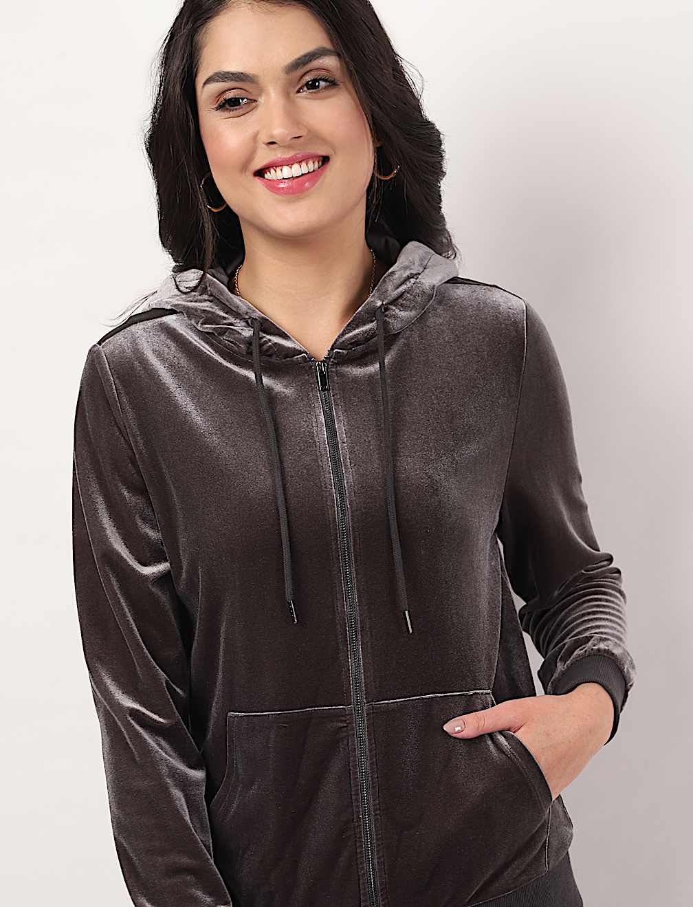 Velour Zip Up Hoodie