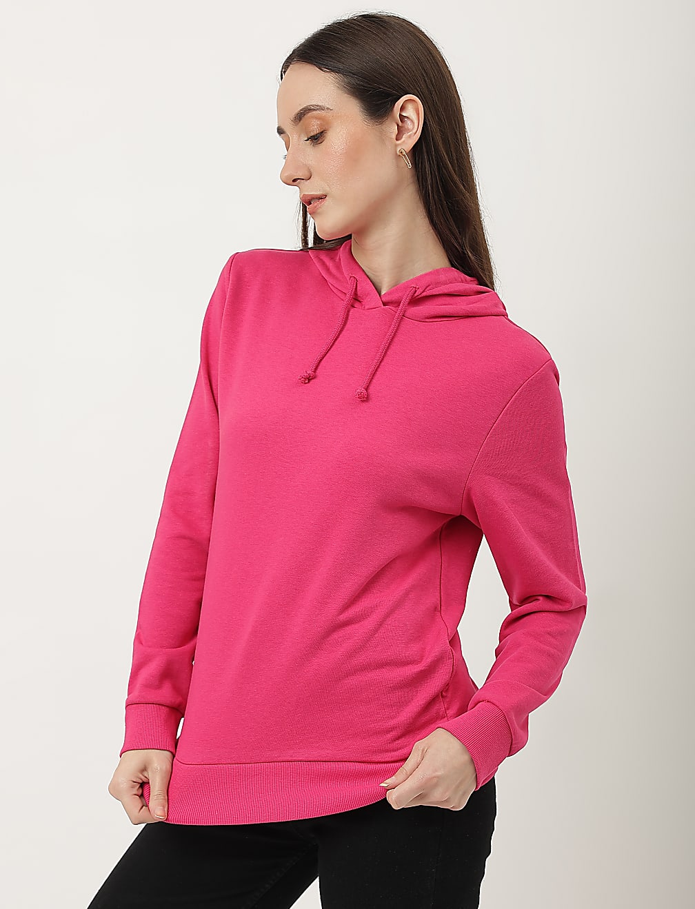Cotton Mix Plain Hooded Sweatshirt