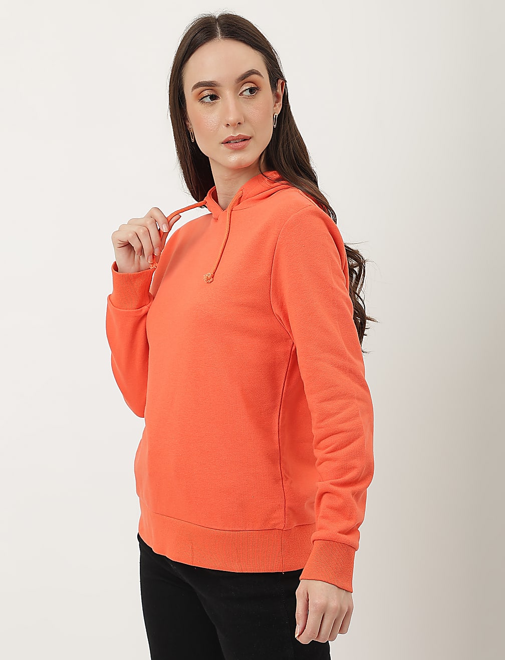 Cotton Mix Plain Hooded Sweatshirt