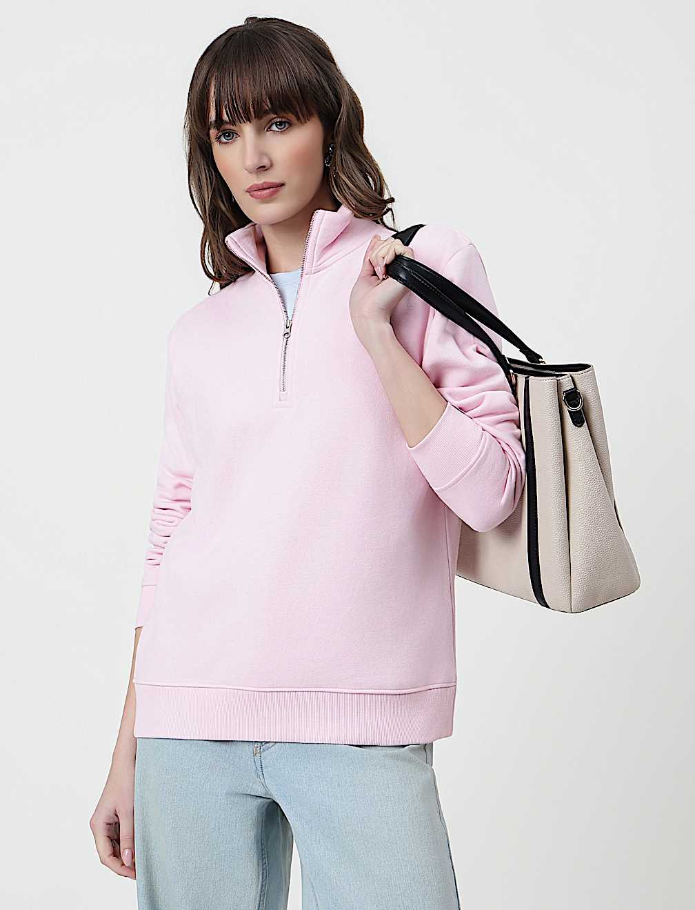 Cotton Rich Plain High Neck Sweatshirt