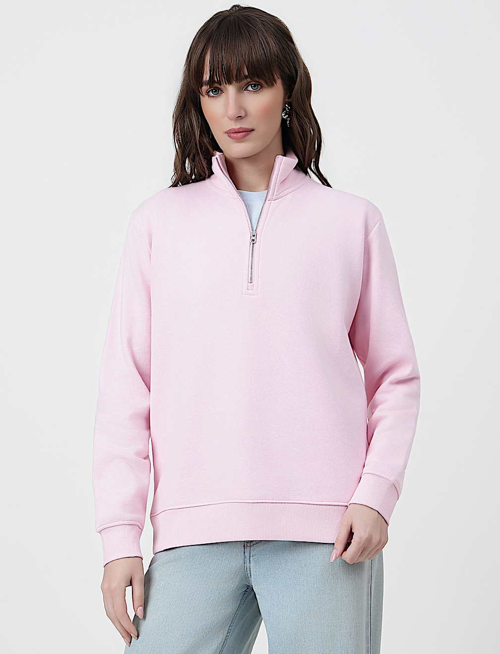 Cotton Rich Plain High Neck Sweatshirt