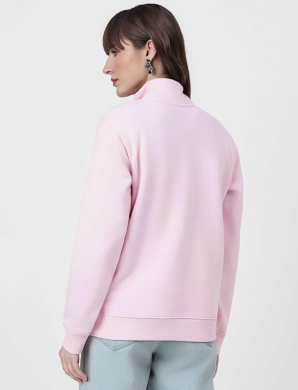 Cotton Rich Plain High Neck Sweatshirt