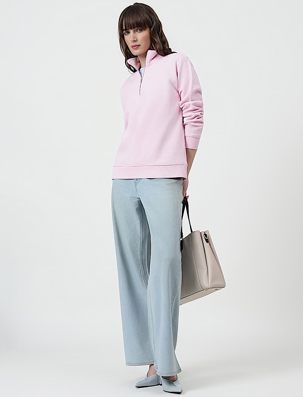 Cotton Rich Plain High Neck Sweatshirt