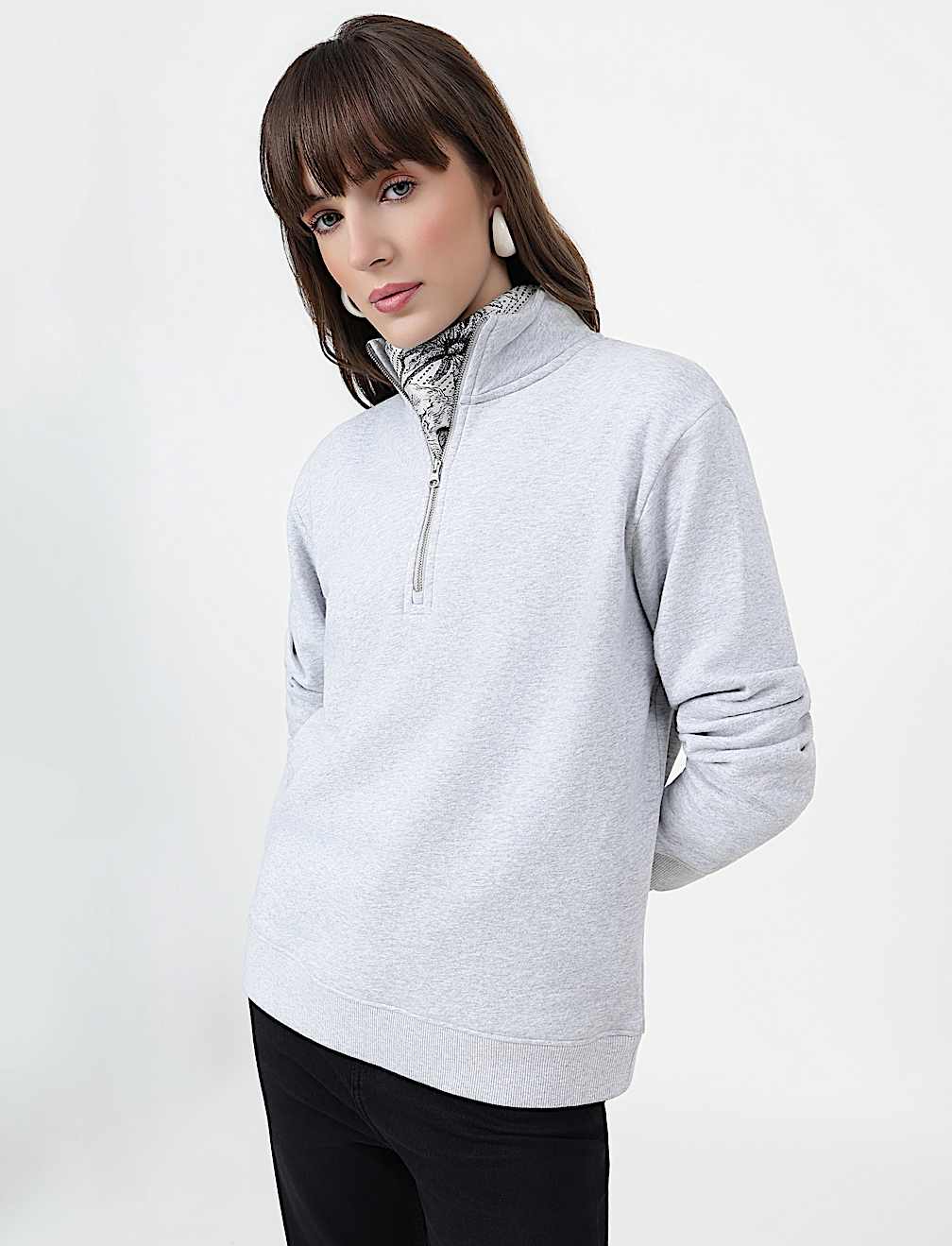 Cotton Rich Plain High Neck Sweatshirt