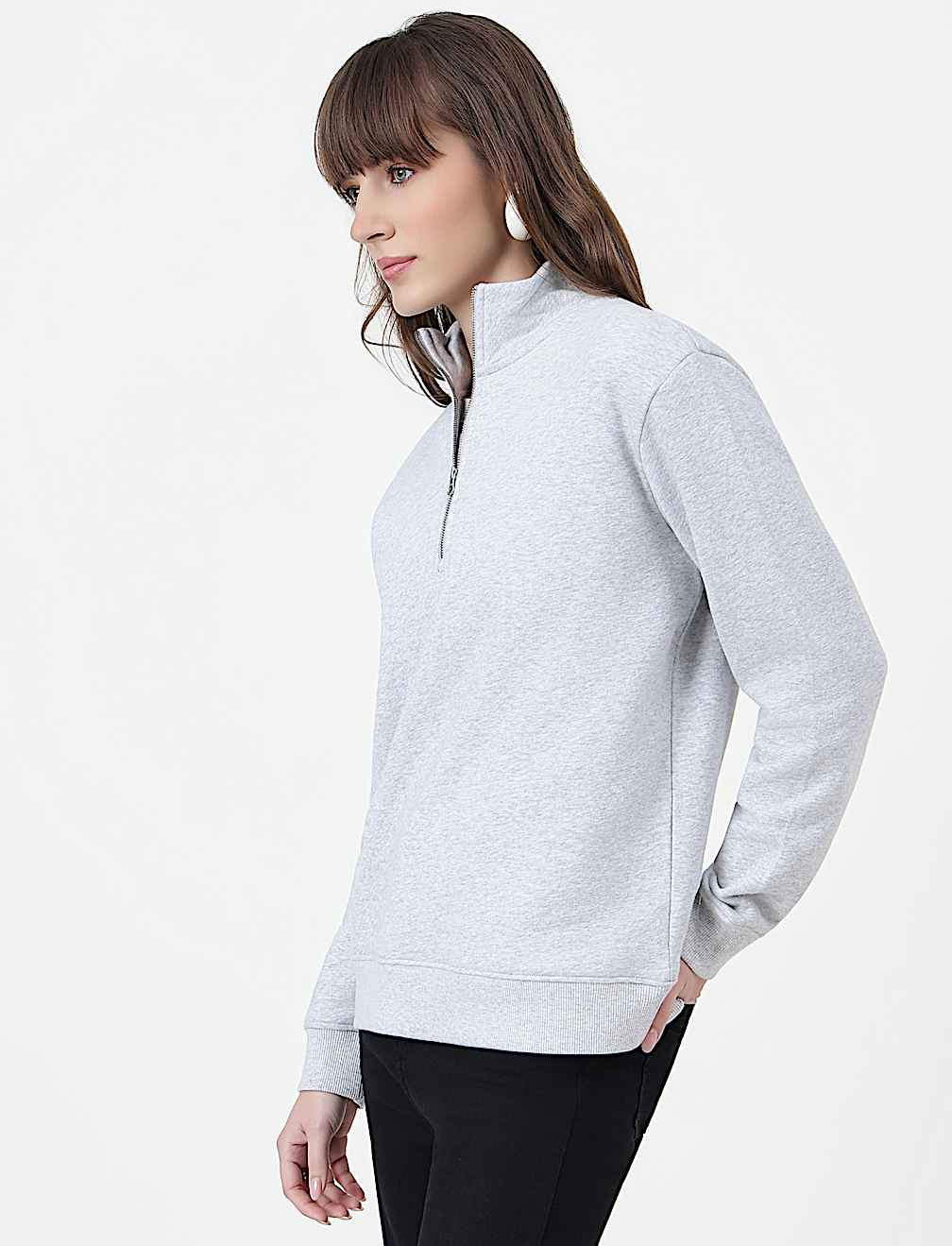 Cotton Rich Plain High Neck Sweatshirt