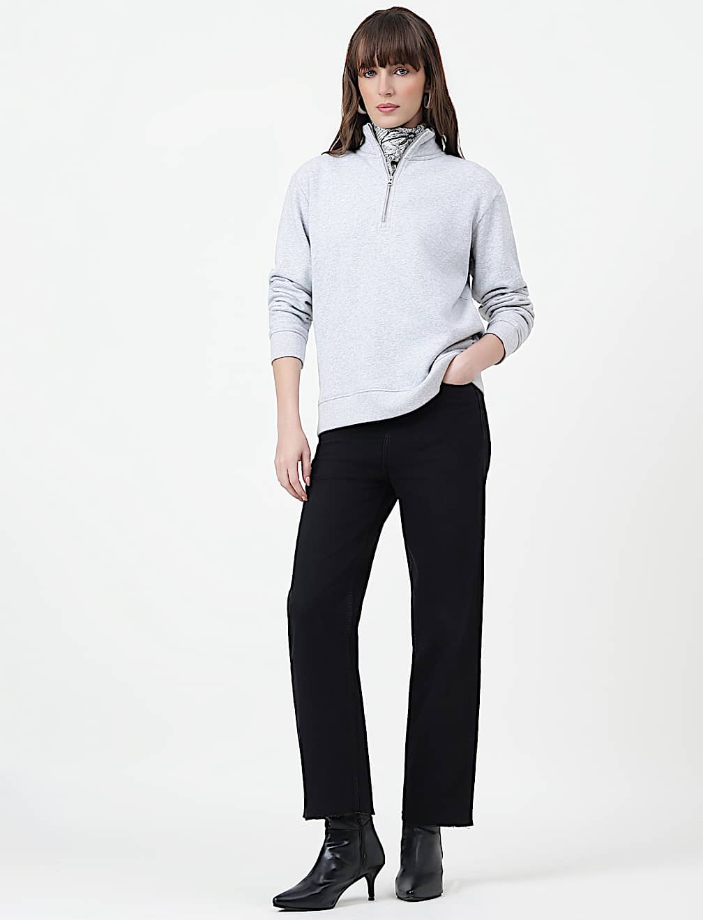 Cotton Rich Plain High Neck Sweatshirt