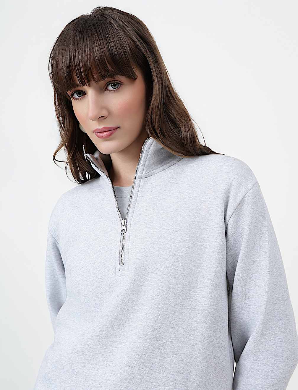 Cotton Rich Plain High Neck Sweatshirt