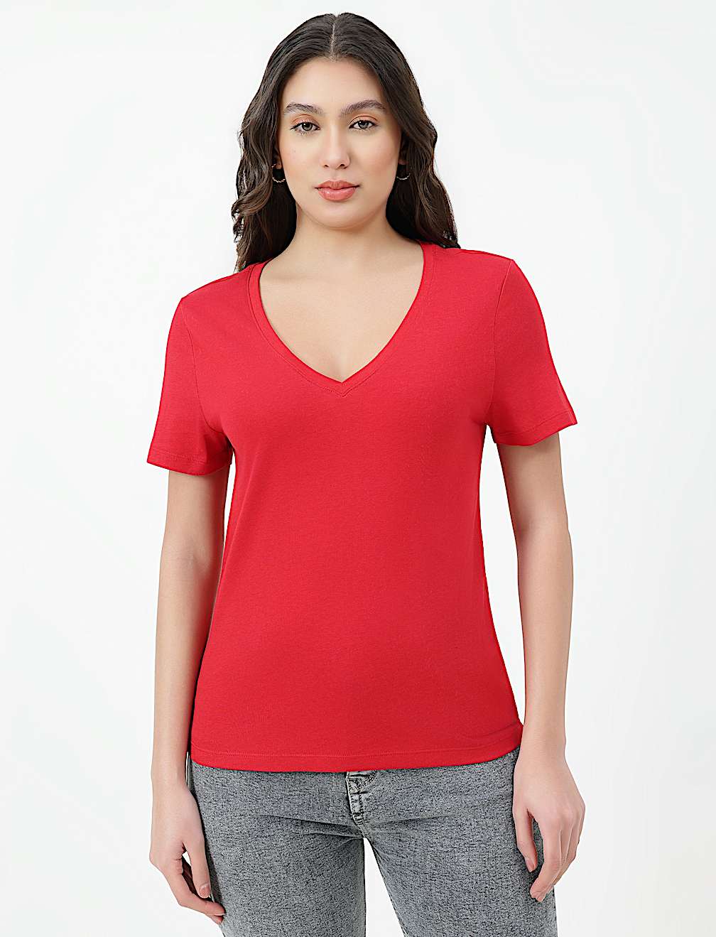 Pure Cotton Plain V-Neck T-shirt