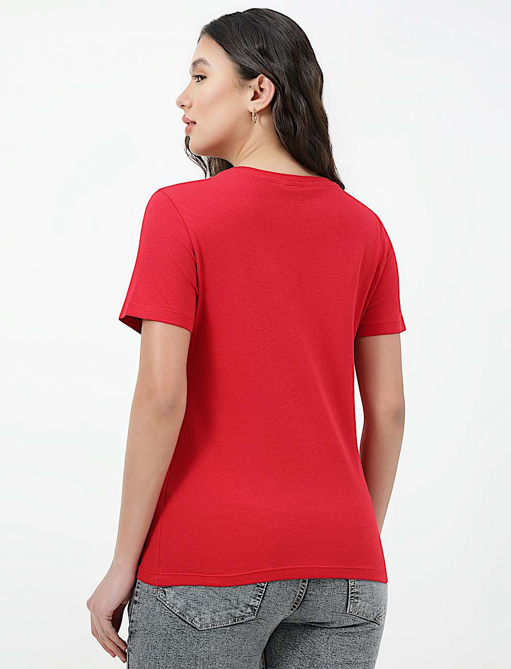 Pure Cotton Plain V-Neck T-shirt
