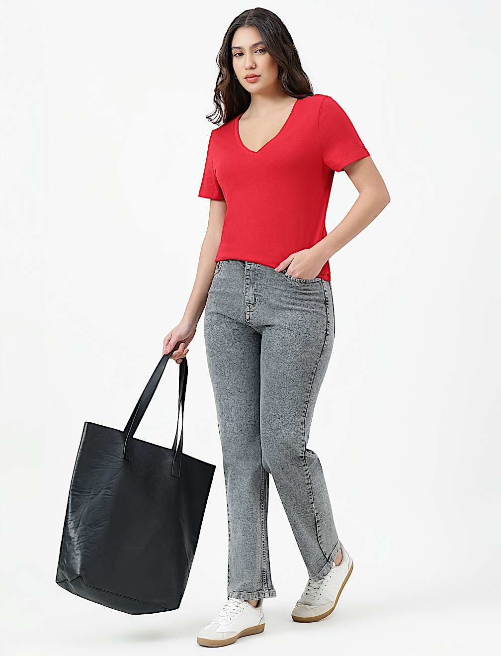 Pure Cotton Plain V-Neck T-shirt