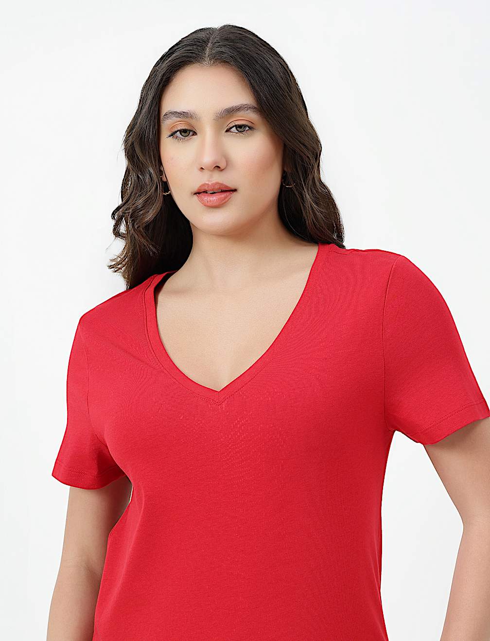 Pure Cotton Plain V-Neck T-shirt