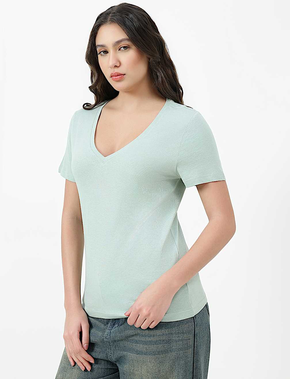 Pure Cotton Plain V-Neck T-shirt