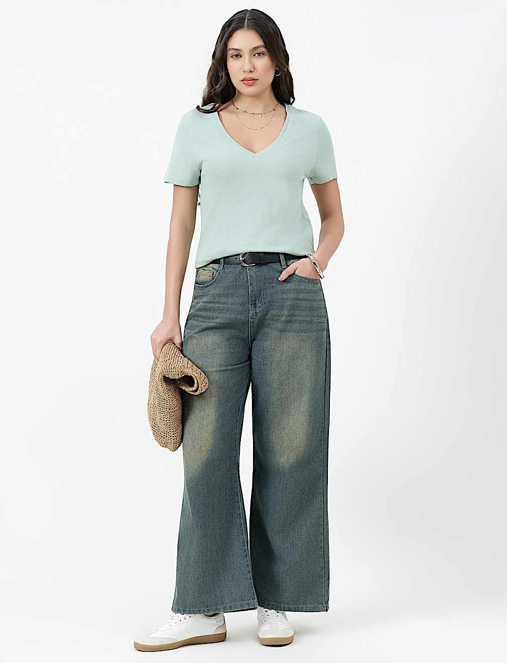 Pure Cotton Plain V-Neck T-shirt