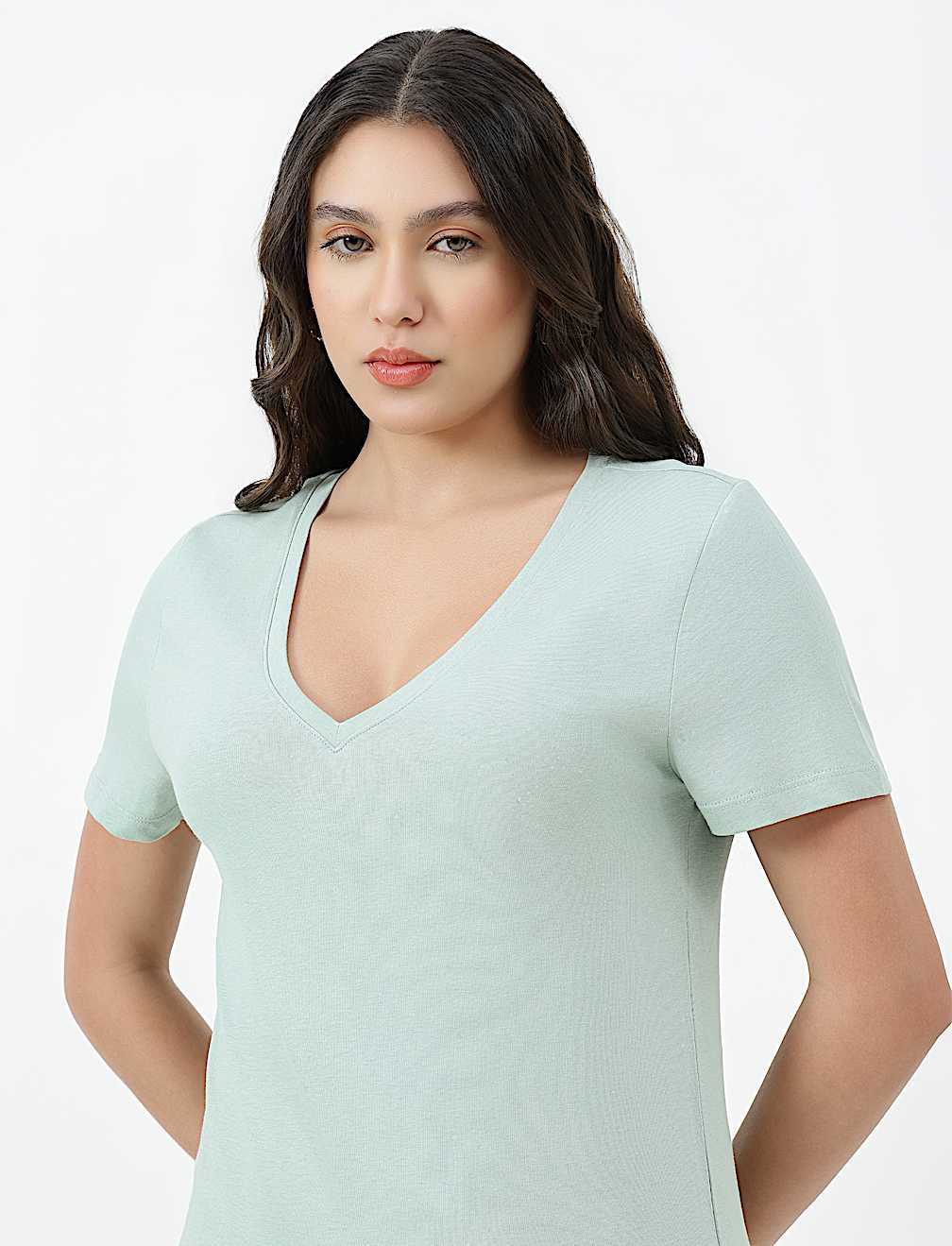 Pure Cotton Plain V-Neck T-shirt