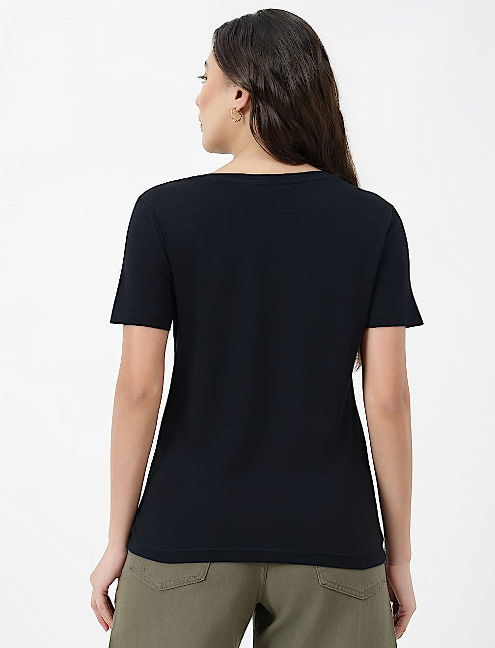 Pure Cotton Plain V-Neck T-shirt