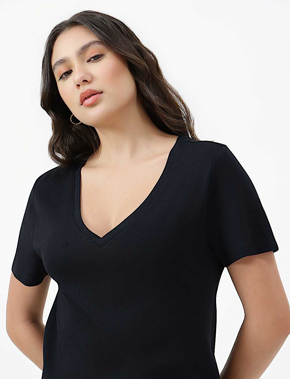 Pure Cotton Plain V-Neck T-shirt