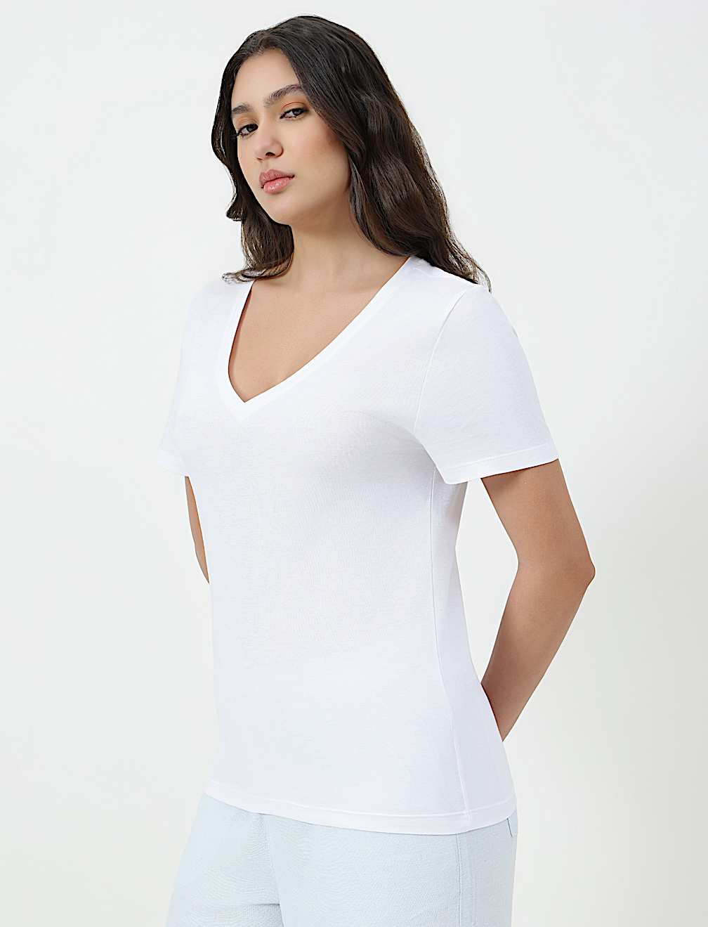 Pure Cotton Plain V-Neck T-shirt