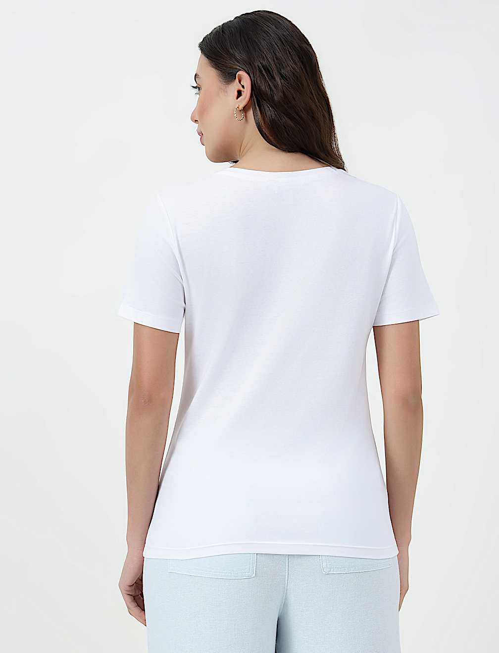 Pure Cotton Plain V-Neck T-shirt