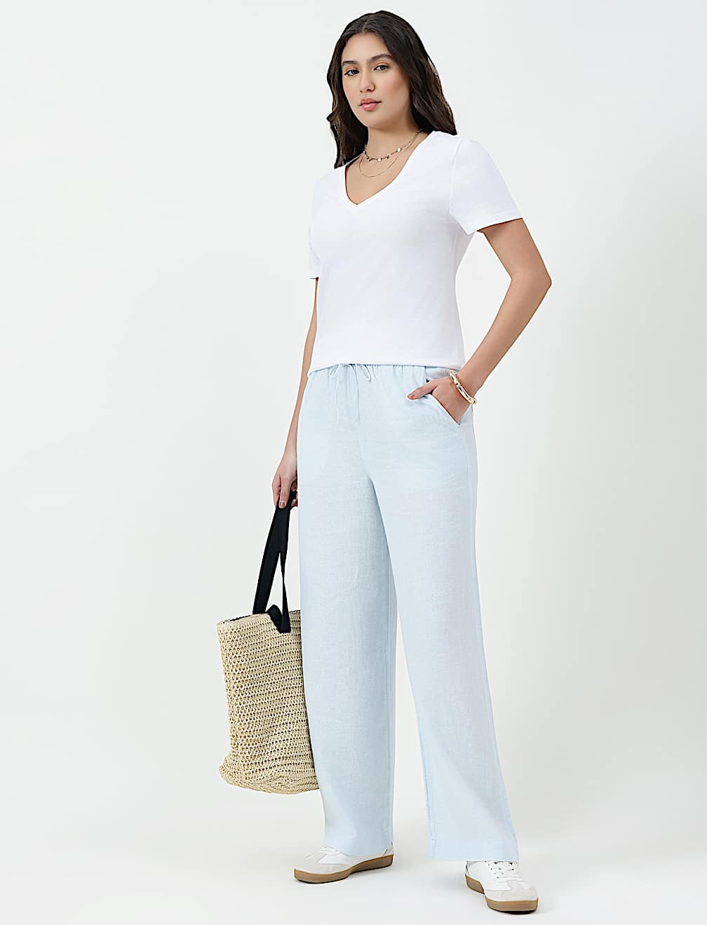 Pure Cotton Plain V-Neck T-shirt