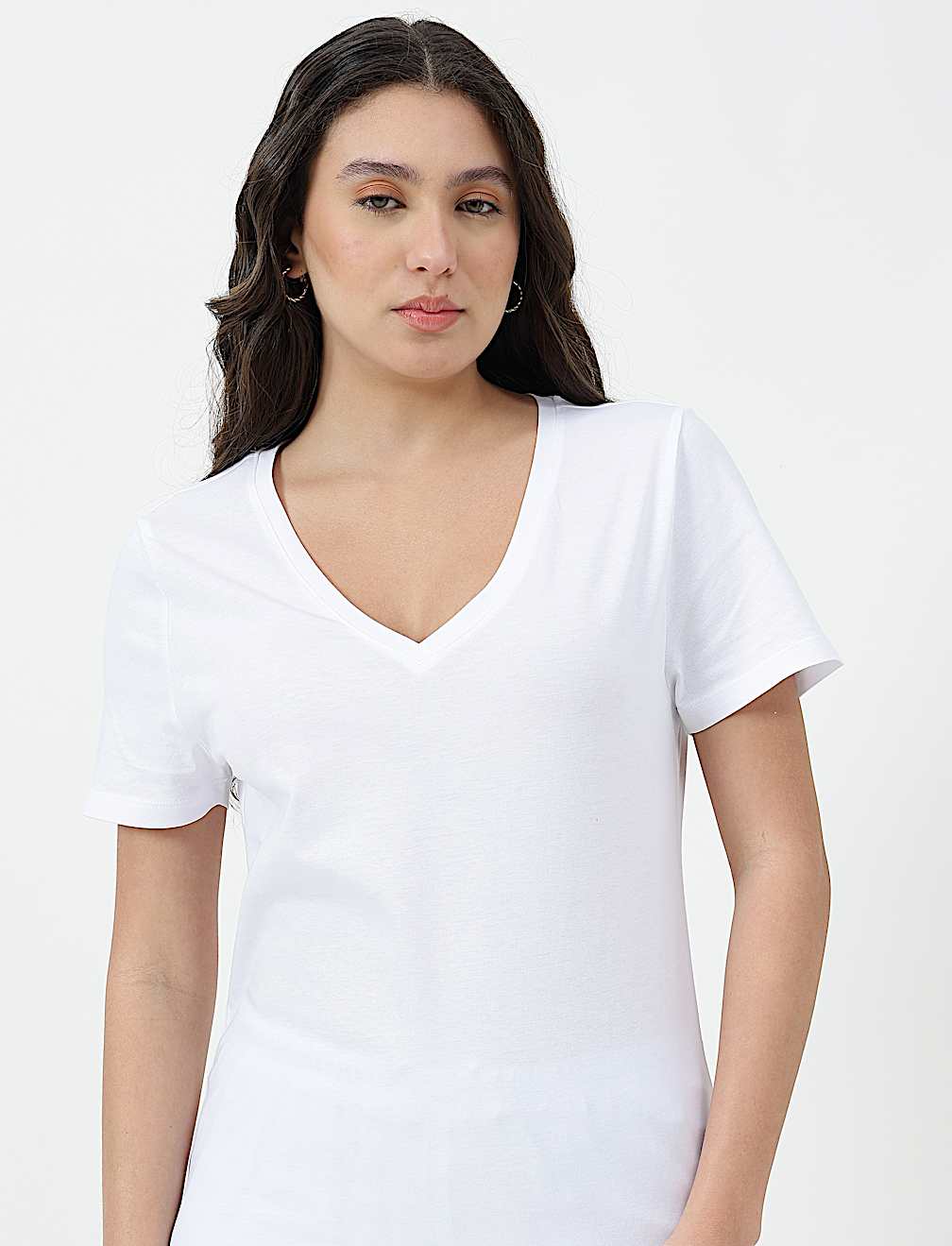 Pure Cotton Plain V-Neck T-shirt