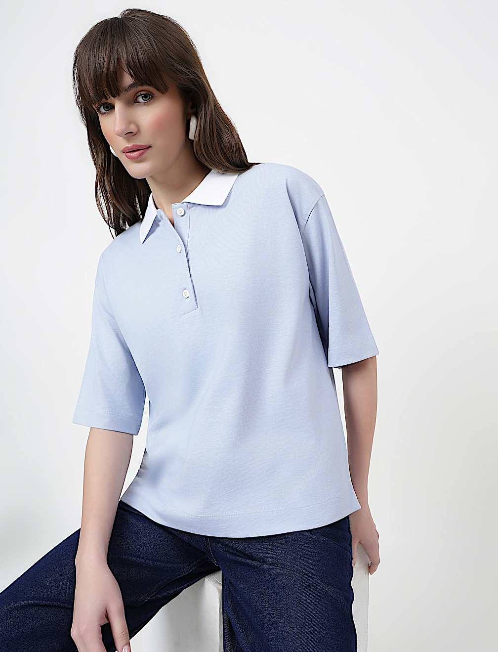 Pure Cotton Plain Polo Collar Polo T-Shirt
