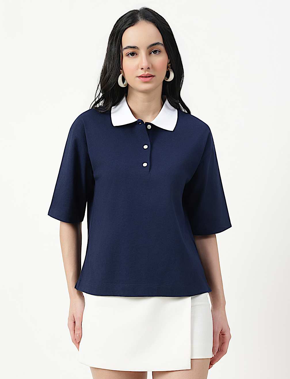 Pure Cotton Plain Polo Neck T-shirt
