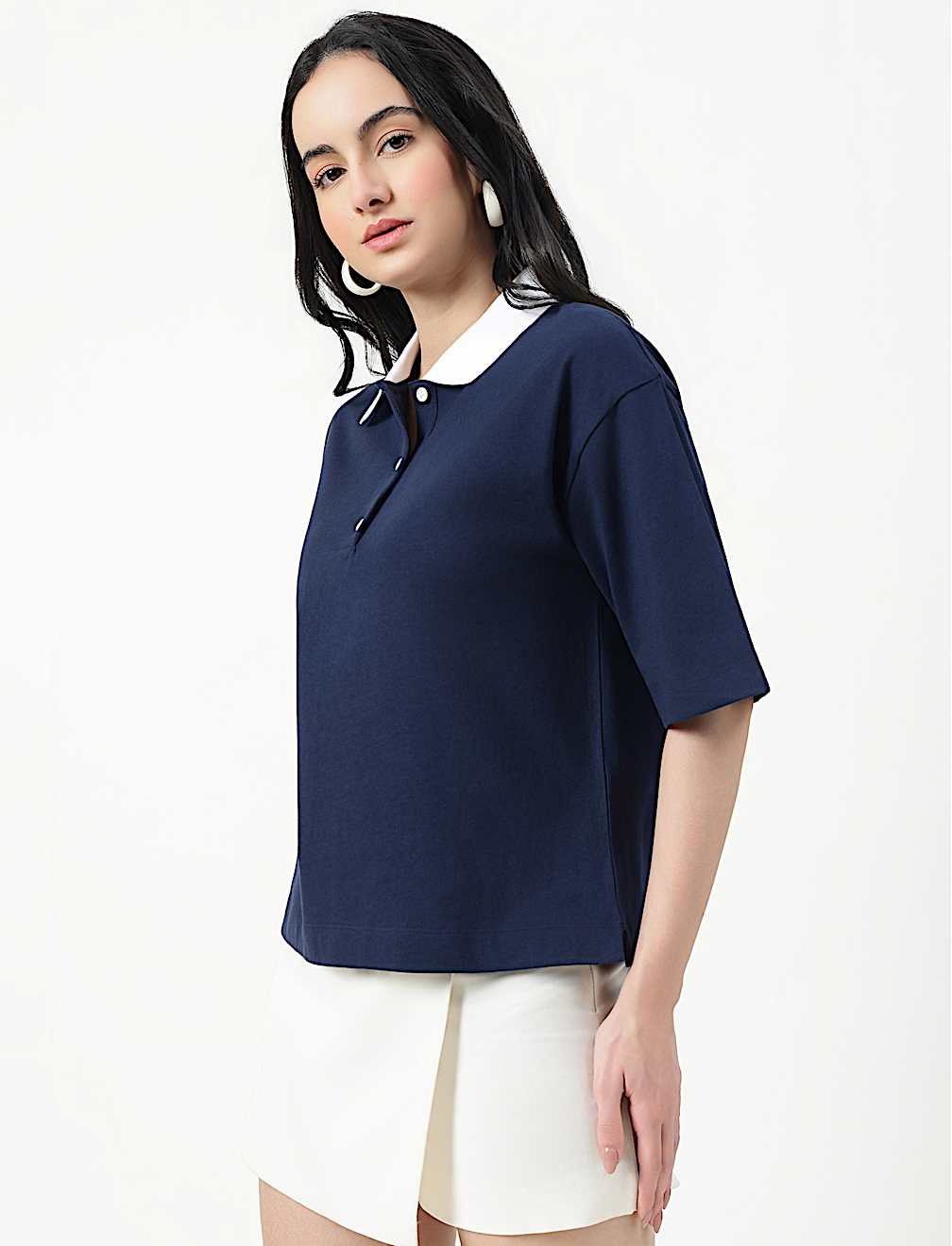 Pure Cotton Plain Polo Neck T-shirt