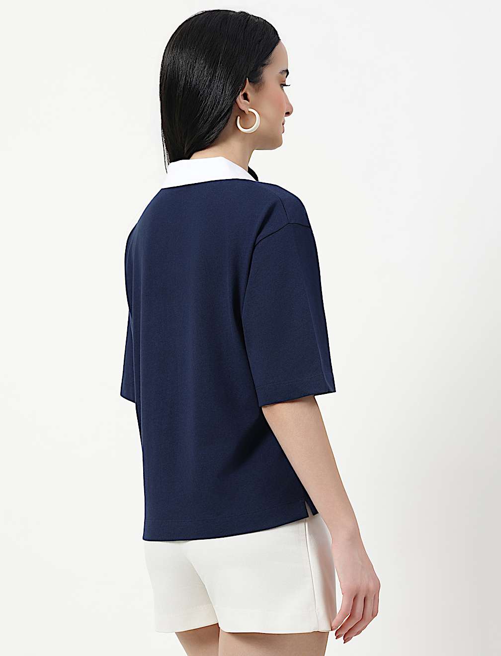 Pure Cotton Plain Polo Neck T-shirt