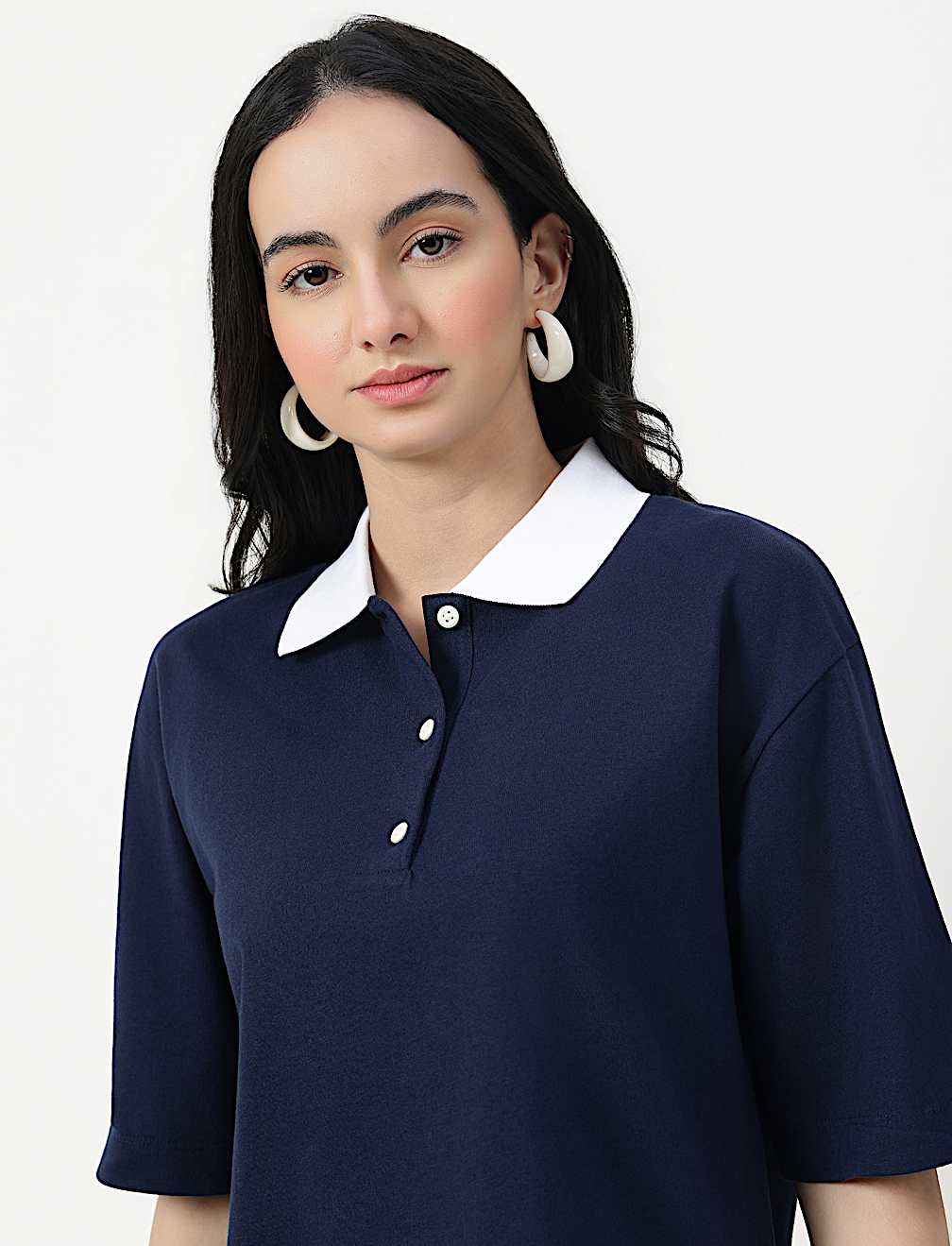 Pure Cotton Plain Polo Neck T-shirt