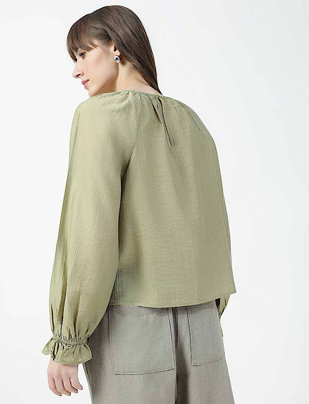 Lyocell Rich Bow Print Round Neck Top