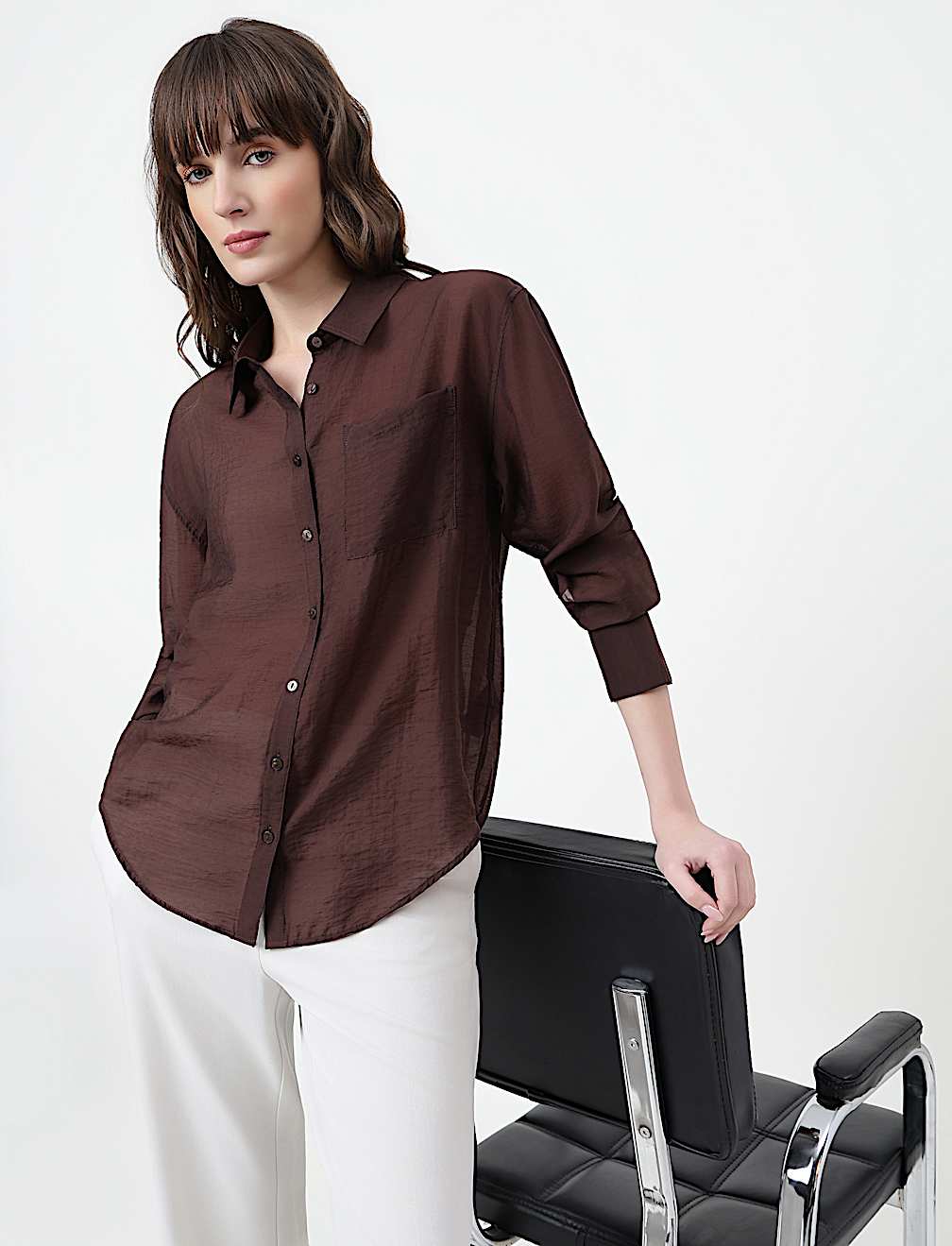 Lyocell Rich Plain Spread Collar Shirt