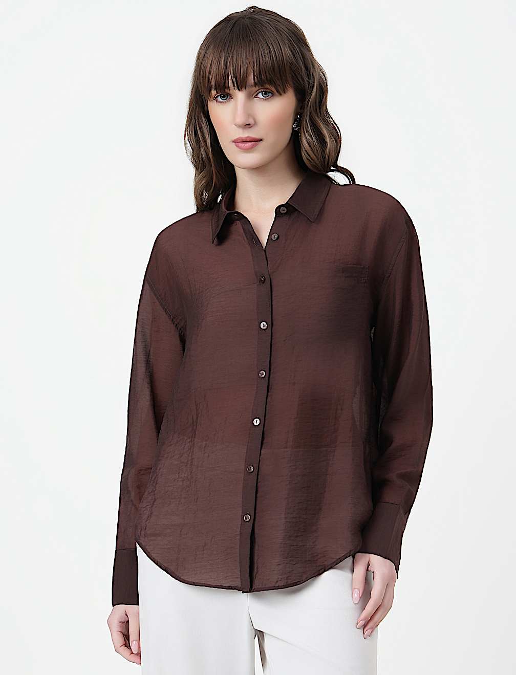 Lyocell Rich Plain Spread Collar Shirt
