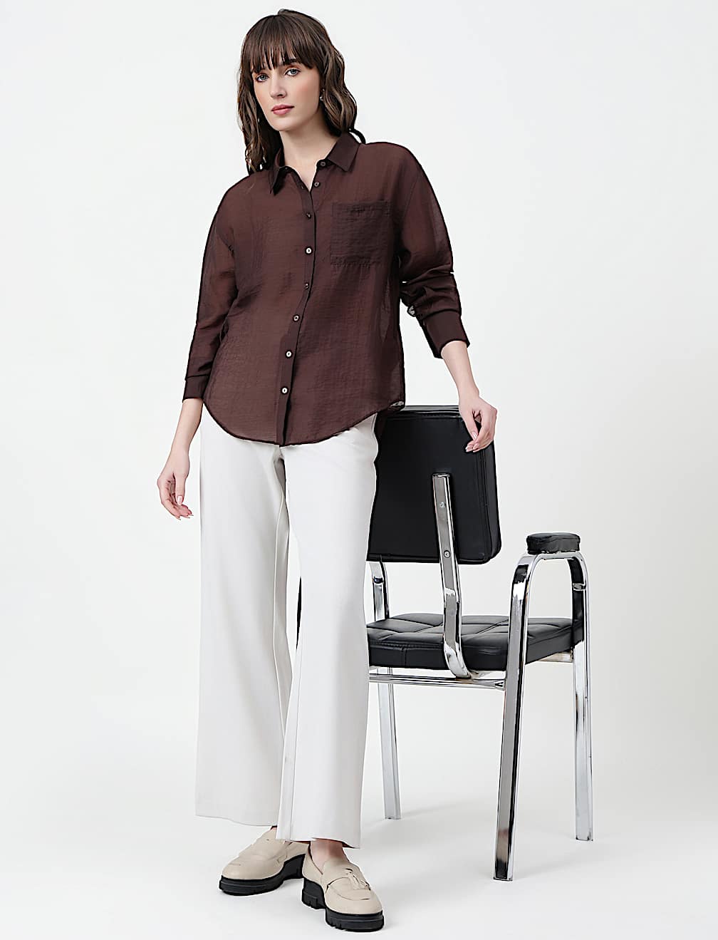 Lyocell Rich Plain Spread Collar Shirt