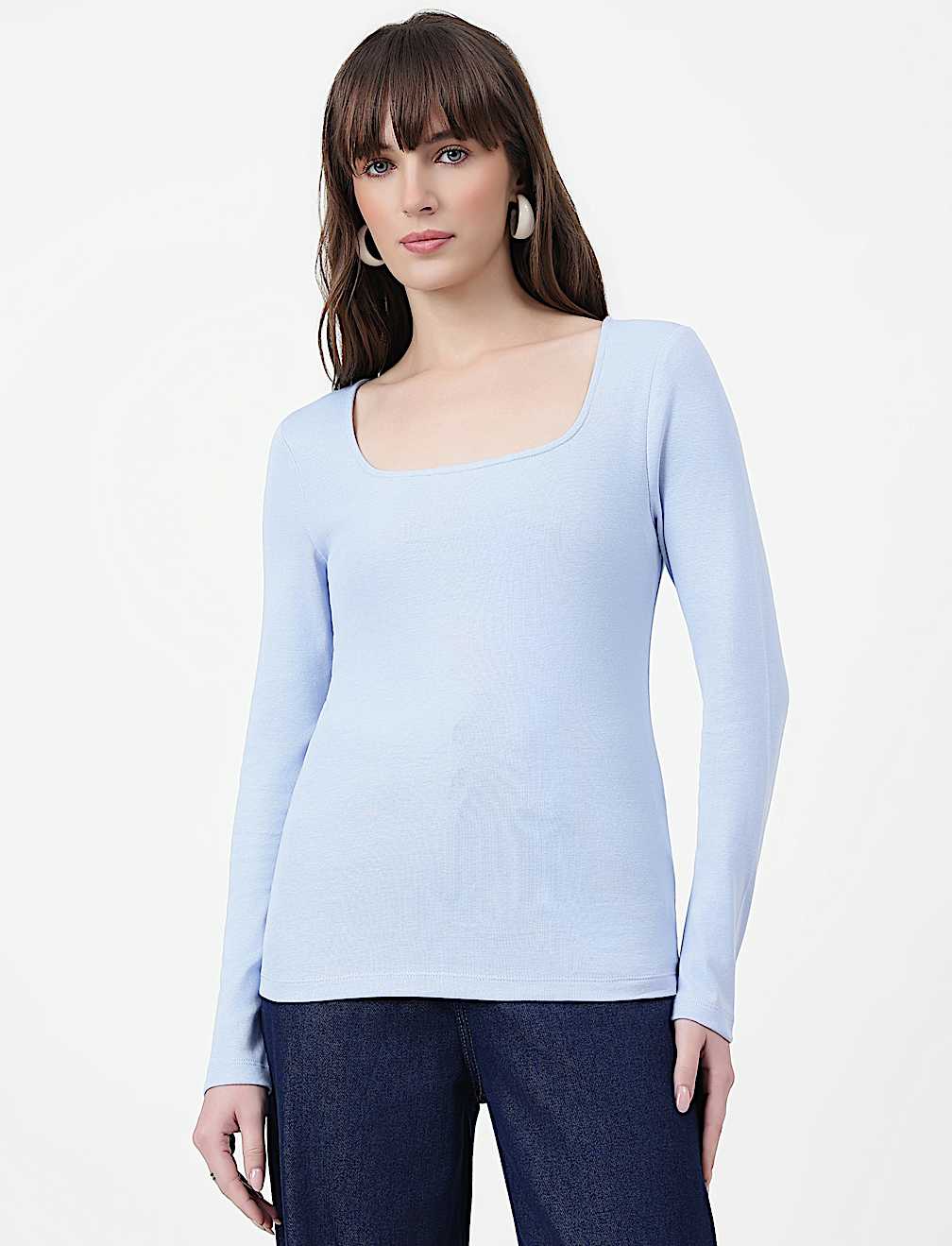 Pure Cotton Plain Scoop Neck Top