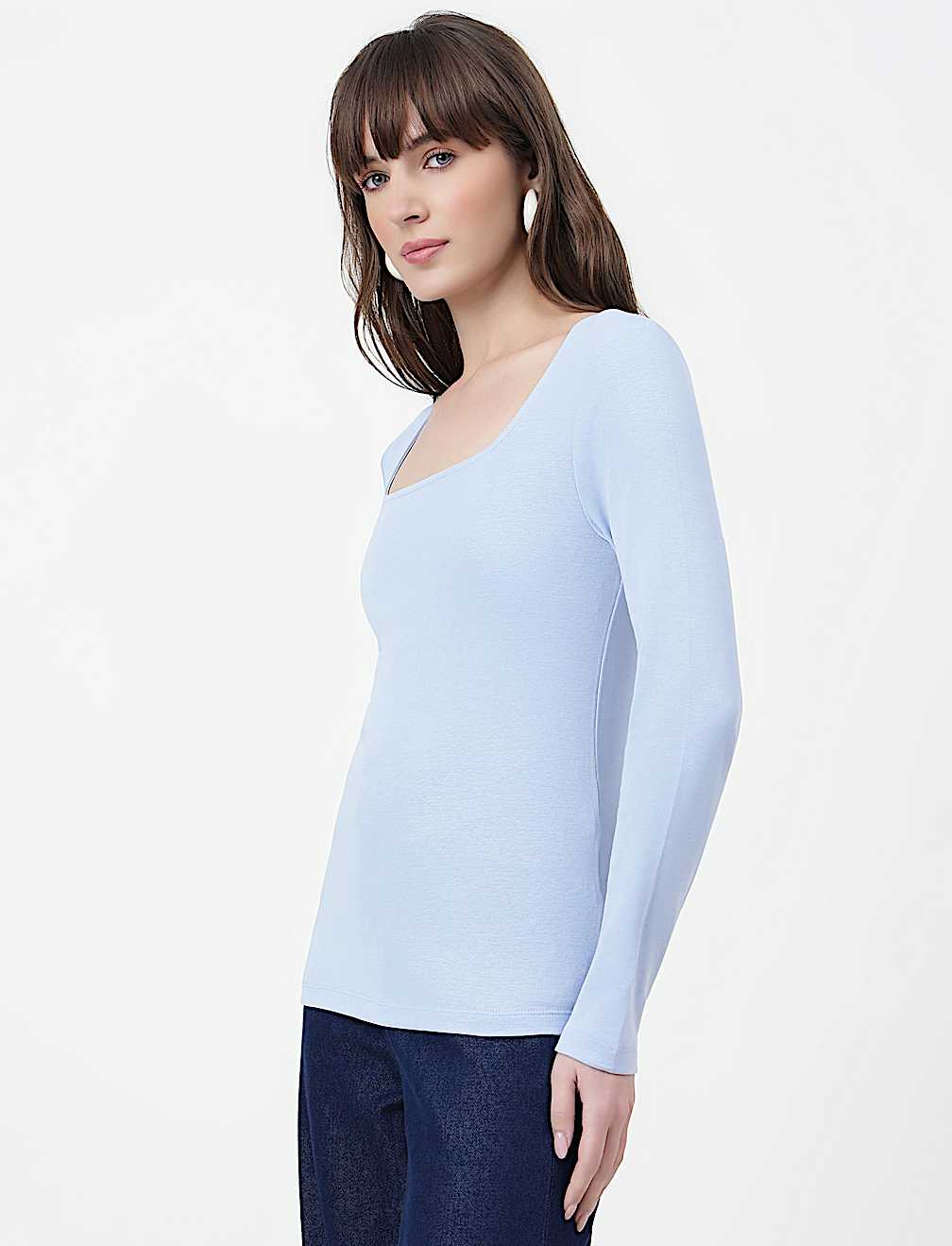 Pure Cotton Plain Scoop Neck Top