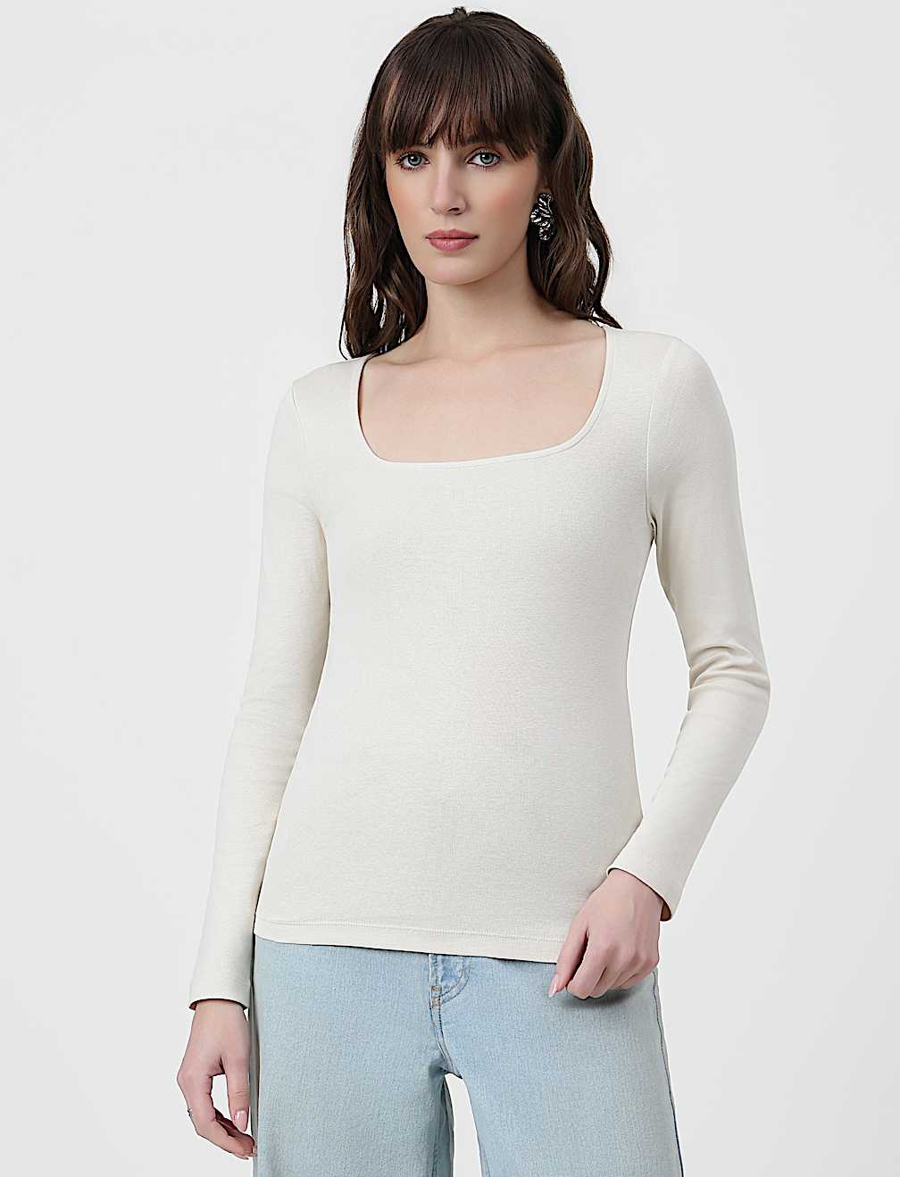 Pure Cotton Plain Scoop Neck Top
