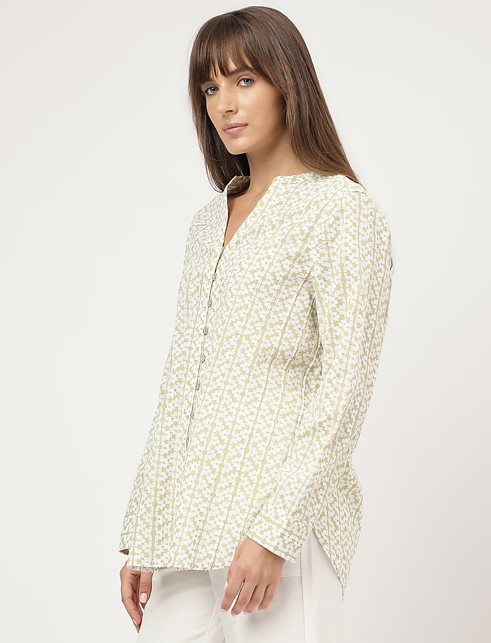 Pure Cotton Printed Mandarin Collar Shirt
