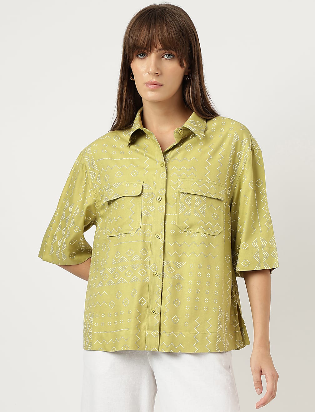 Pure Viscose Print Spread Collar Shirt
