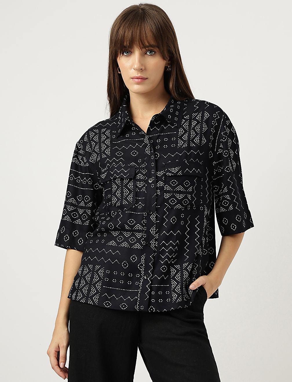 Pure Viscose Print Spread Collar Shirt