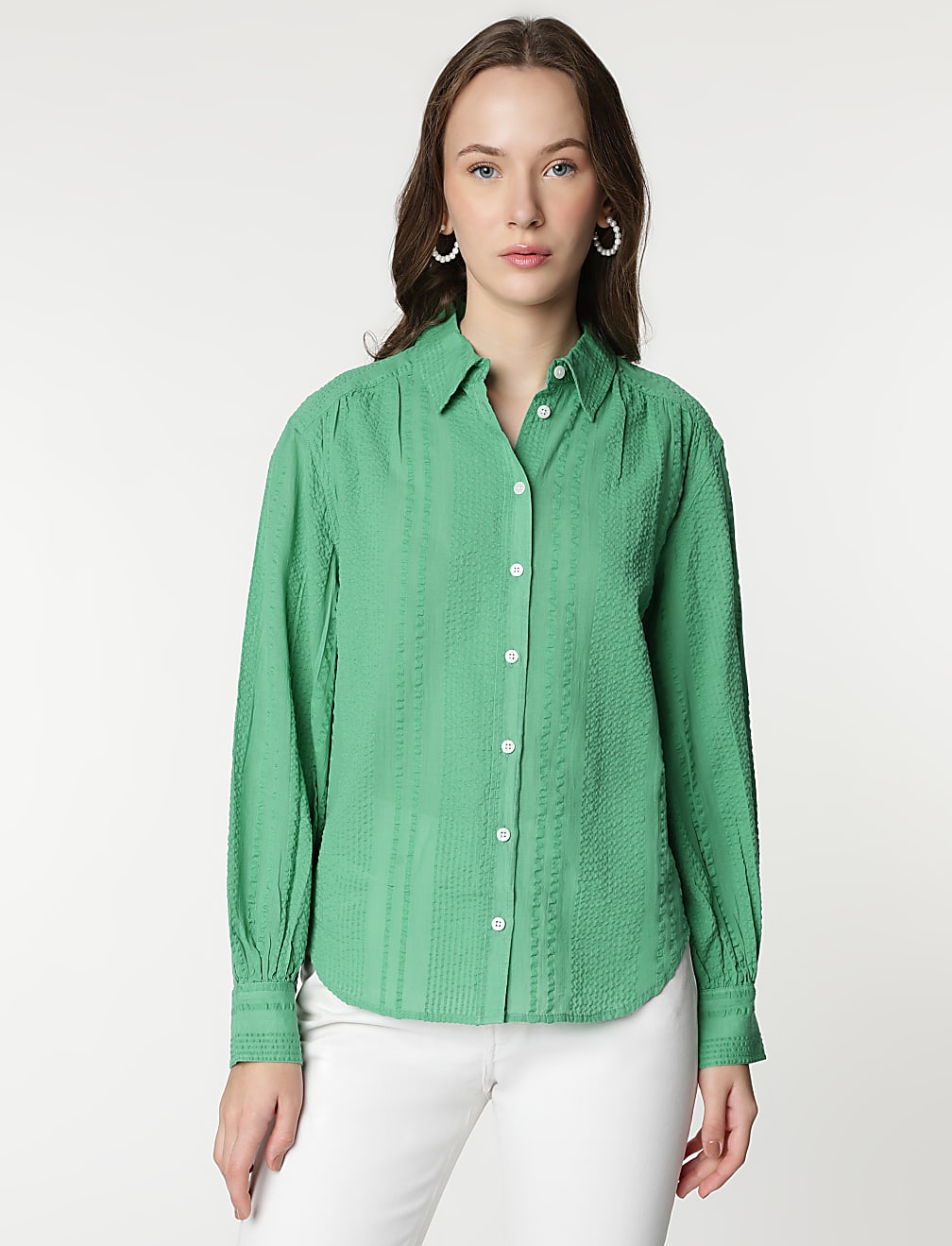 Pure Cotton Striped Spread Collar Shirt