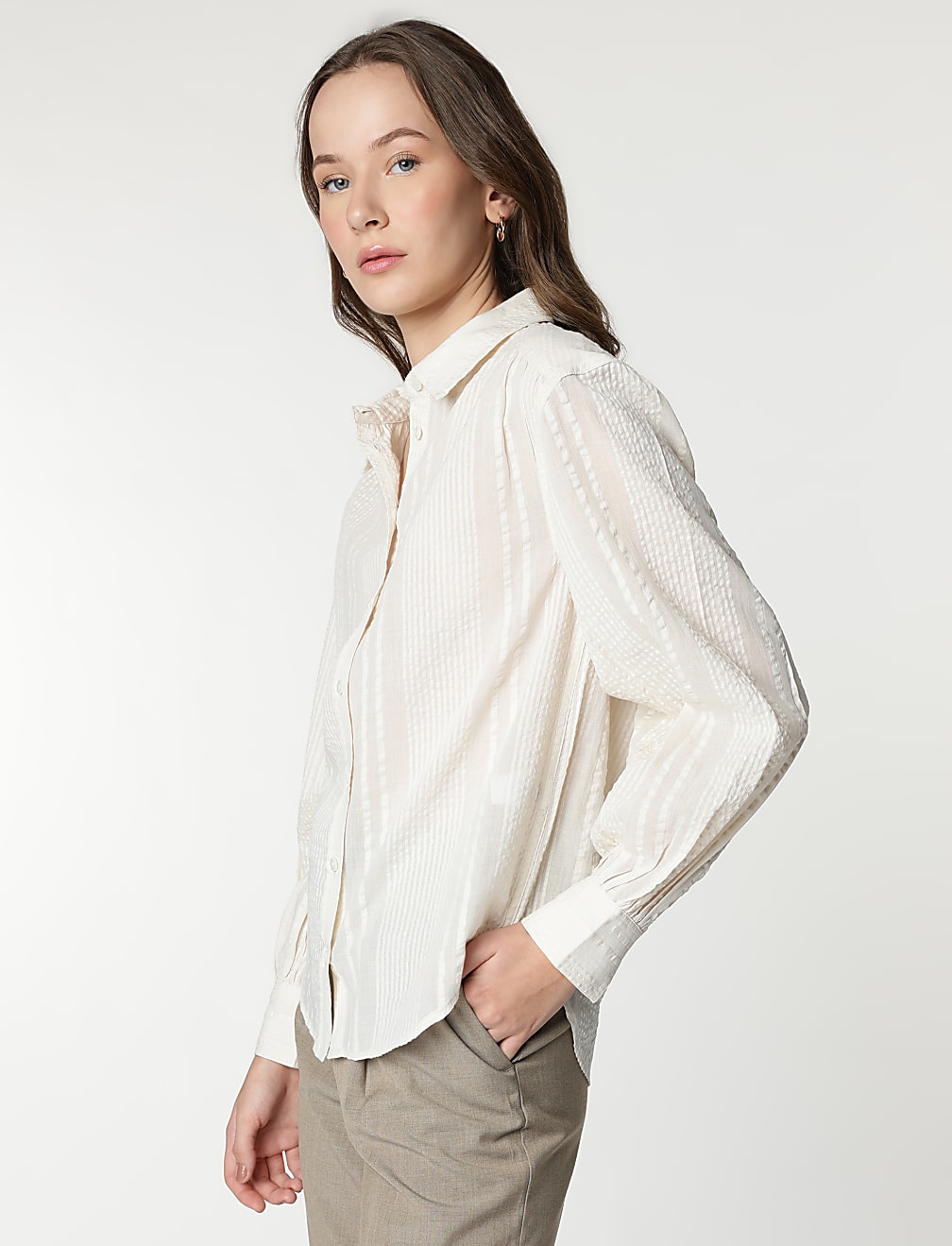 Pure Cotton Striped Spread Collar Shirt