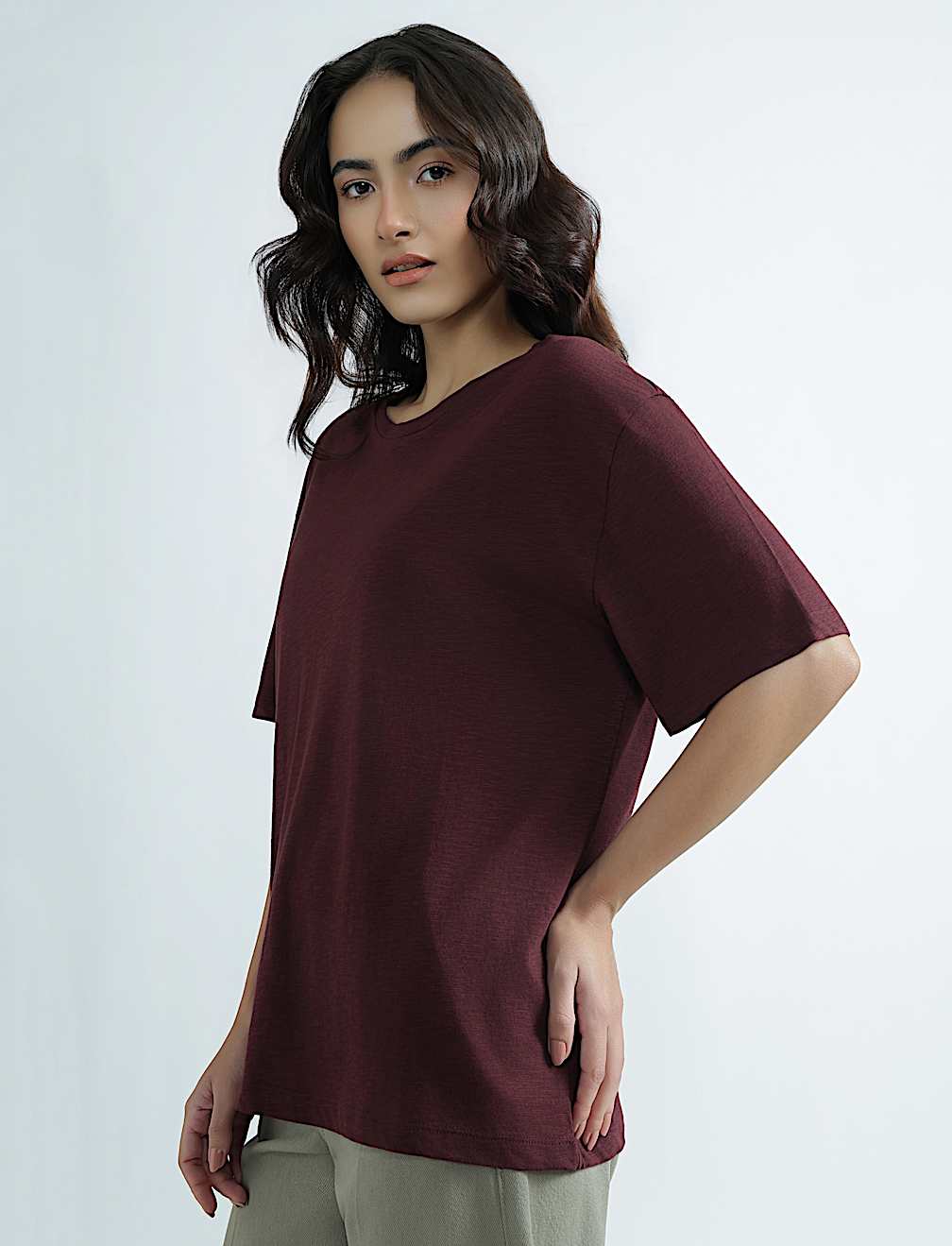 Cotton Rich Round Neck Plain T-Shirt