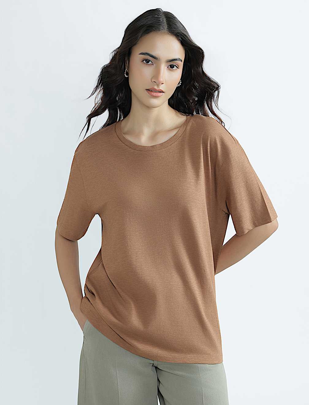 Cotton Rich Round Neck Plain T-Shirt